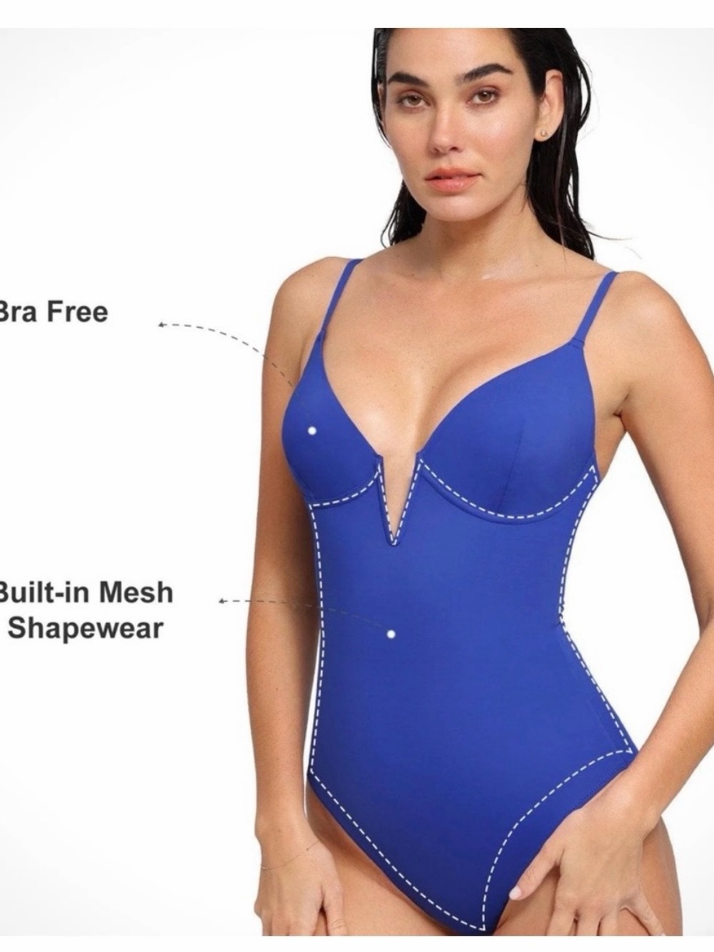 Women’s Plunge V-Front Bodysuit in Royal Blue - Picture 5 of 16